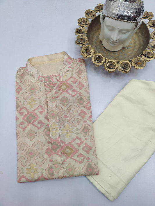 Golden Beige Jacquard Kurta Set with Cotton Dupatta