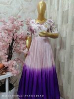 Elegant Lavender Ombre Long Frock with Floral Printed Bodice