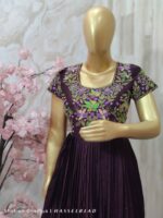 Majestic Plum Embroidered Floral Pleated Gown