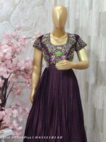 Majestic Plum Embroidered Floral Pleated Gown