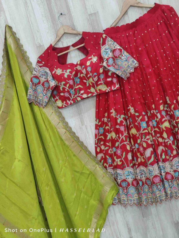 Red Embroidered Lehenga Set
