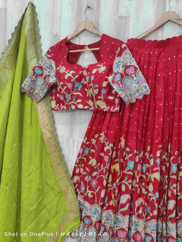 Red Embroidered Lehenga Set