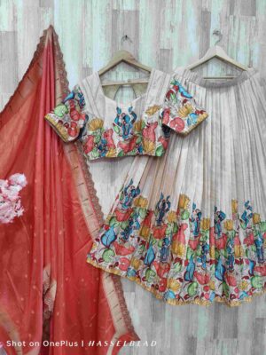 Elegant Kalamkari Sherwani with Hand-Painted Motifs & Silk Finish Dupatta