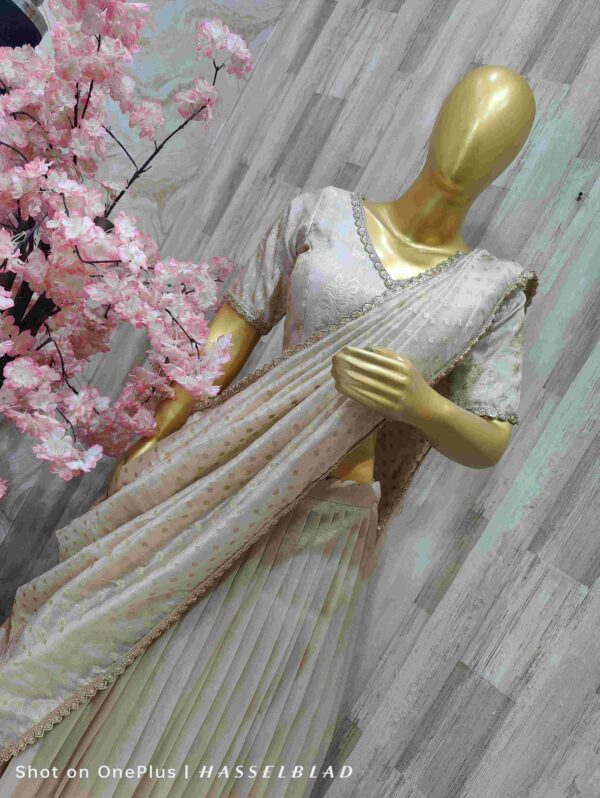 Elegant Cream Organza lehenga with Sequin Detailing