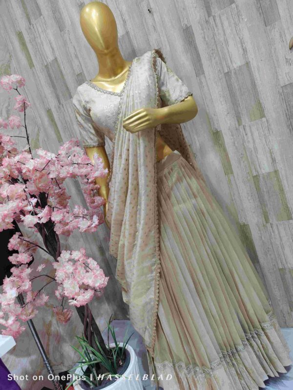 Elegant Cream Organza lehenga with Sequin Detailing