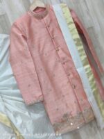 Pure raw silk Blush Pink Silk sherwani with Zari Embroidery & Ivory kanduva