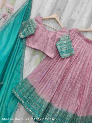 Pink & Teal Embroidered Lehenga