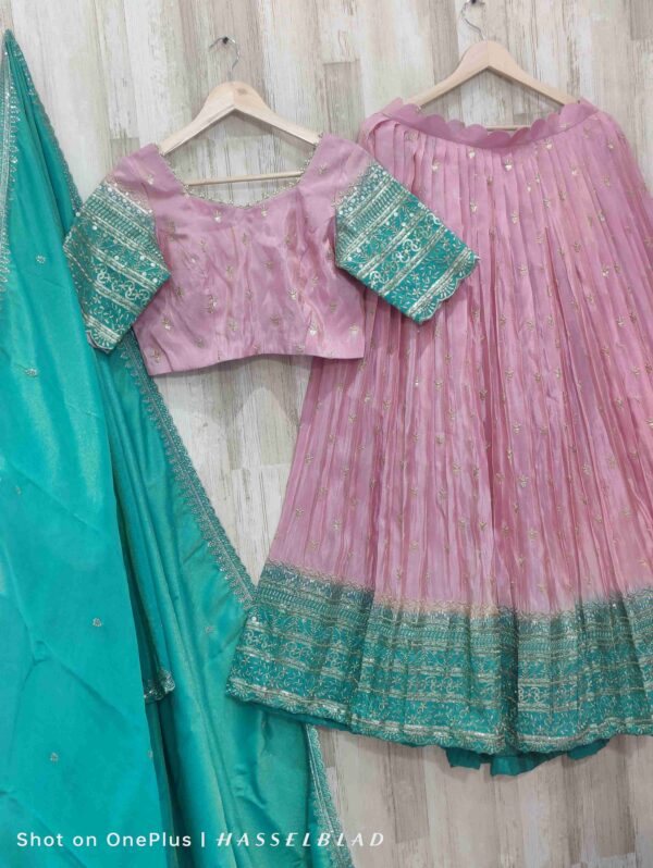 Pink & Teal Embroidered Lehenga