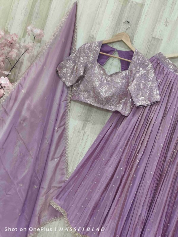 Lavender Shimmer Lehenga paired with dupatta & heavy maggam work blouse