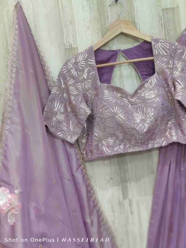 Lavender Shimmer Lehenga paired with dupatta & heavy maggam work blouse