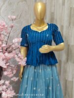 Blue Embroidered Peplum Crop Top