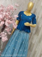 Blue Embroidered Peplum Crop Top