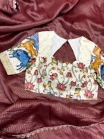 Ivory Kalamkari Blouse with Maroon Striped Saree