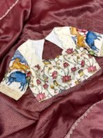 Ivory Kalamkari Blouse with Maroon Striped Saree