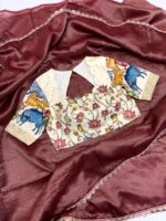 Ivory Kalamkari Blouse with Maroon Striped Saree