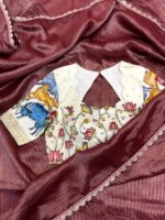 Ivory Kalamkari Blouse with Maroon Striped Saree