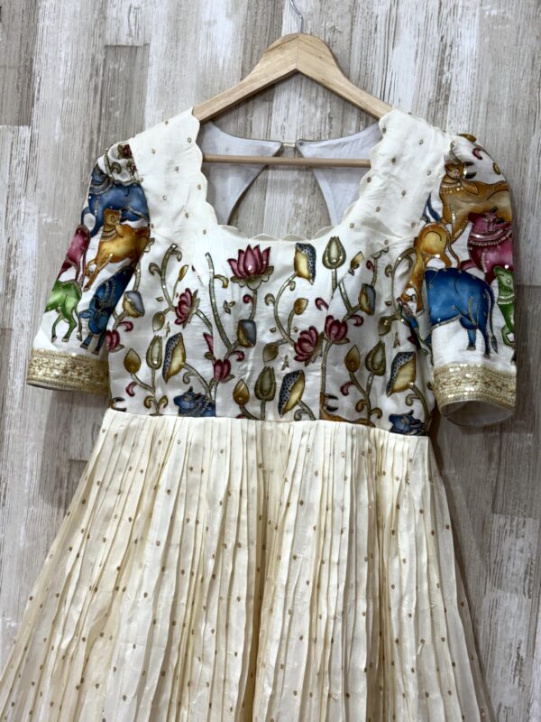 Ivory Hand-Painted Gown with Royal Motif and Floral Detailing