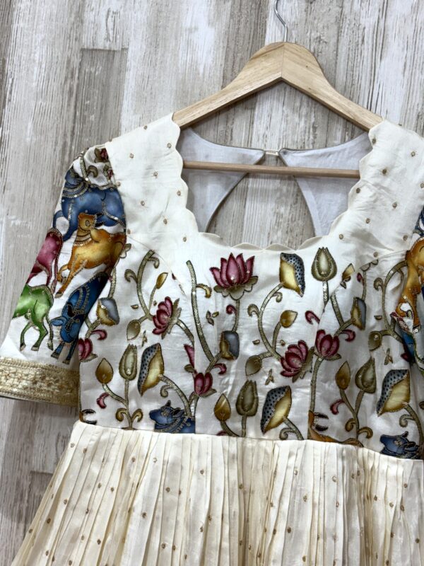 Ivory Hand-Painted Gown with Royal Motif and Floral Detailing