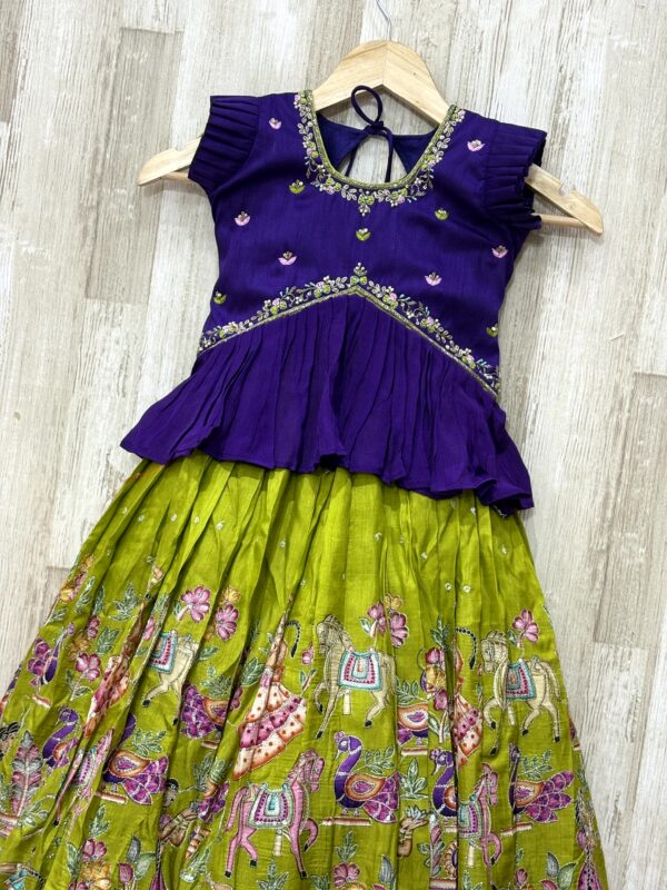 Royal Purple & Green Designer Kids Lehenga with Traditional Print