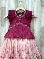 Pink Designer Kids Lehenga with Embroidered Top & Floral Skirt