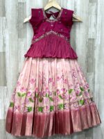 Pink Designer Kids Lehenga with Embroidered Top & Floral Skirt