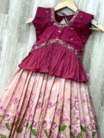 Pink Designer Kids Lehenga with Embroidered Top & Floral Skirt