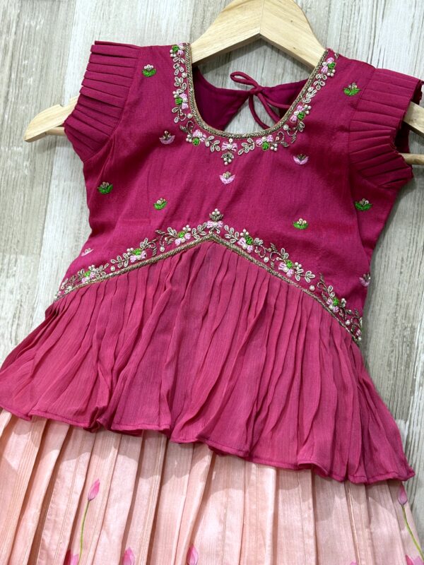 Pink Designer Kids Lehenga with Embroidered Top & Floral Skirt