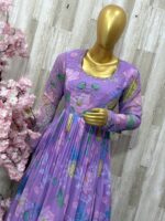 Lavender Lotus Printed Anarkali Gown