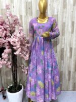 Lavender Lotus Printed Anarkali Gown