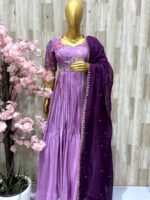 Lavender & Plum Anarkali Gown with Embroidered Bodice and Dupatta
