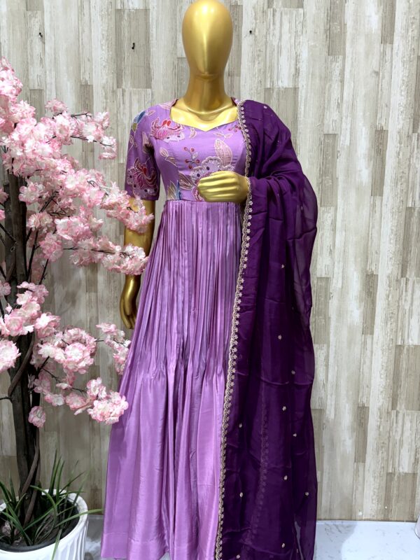 Lavender & Plum Anarkali Gown with Embroidered Bodice and Dupatta