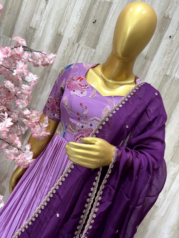 Lavender & Plum Anarkali Gown with Embroidered Bodice and Dupatta
