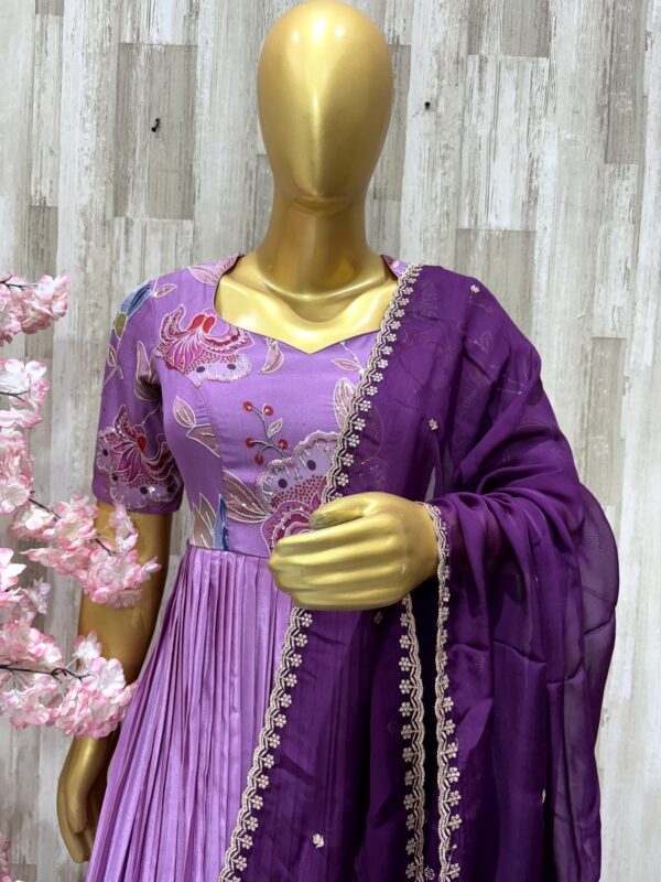 Lavender & Plum Anarkali Gown with Embroidered Bodice and Dupatta