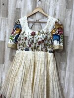 Ivory Hand-Painted Gown with Royal Motif and Floral Detailing