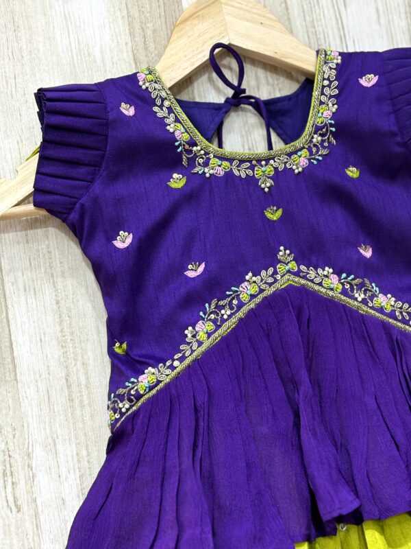 Royal Purple & Green Designer Kids Lehenga with Traditional Print