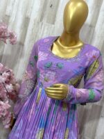 Lavender Lotus Printed Anarkali Gown