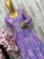 Lavender Lotus Printed Anarkali Gown