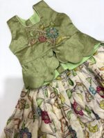 Olive Green & Cream Floral Kids Lehenga Set