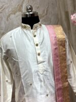Ivory Silk Kurta Set with Pink-Gold Kanduva