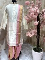Ivory Silk Kurta Set with Pink-Gold Kanduva
