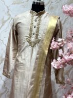 Classic Ivory Silk Embroidered Kurta Set with Dupatta