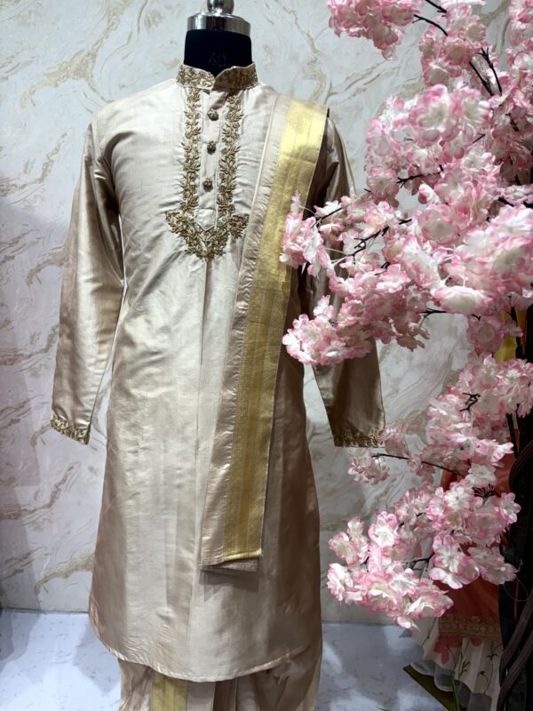 Classic Ivory Silk Embroidered Kurta Set with Dupatta