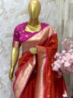 Burnt Orange Silk Saree with Magenta Blouse & Zari Border