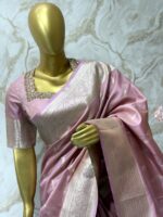 Elegant Baby Pink Banarasi Silk Saree with Silver Zari Border