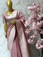 Elegant Baby Pink Banarasi Silk Saree with Silver Zari Border