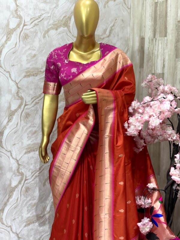 Classic Red Kanchipuram Silk Saree with Contrast Magenta Blouse