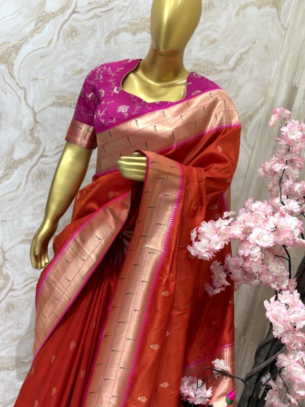 Classic Red Kanchipuram Silk Saree with Contrast Magenta Blouse