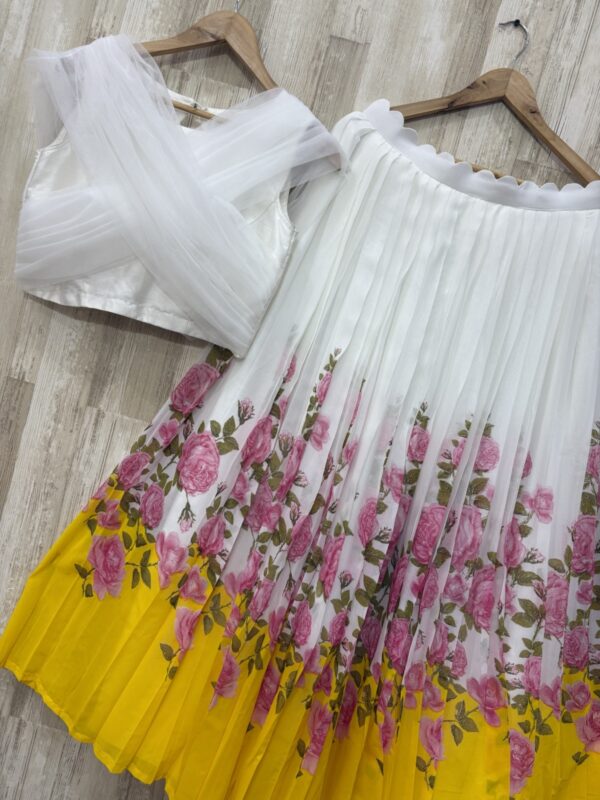 White Floral Georgette Lehenga with Net Blouse
