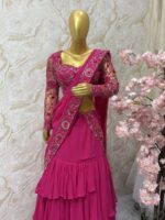 Pink Maggam Embroidered Ruffle Lehenga Set