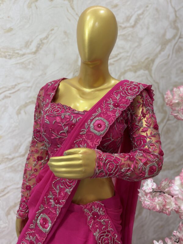 Pink Maggam Embroidered Ruffle Lehenga Set